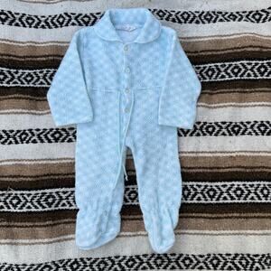 Baby Toddlers Vintage 70's KMart Blue Knit One-Piece Sleeper Sleepsuit Sz 0-6 M